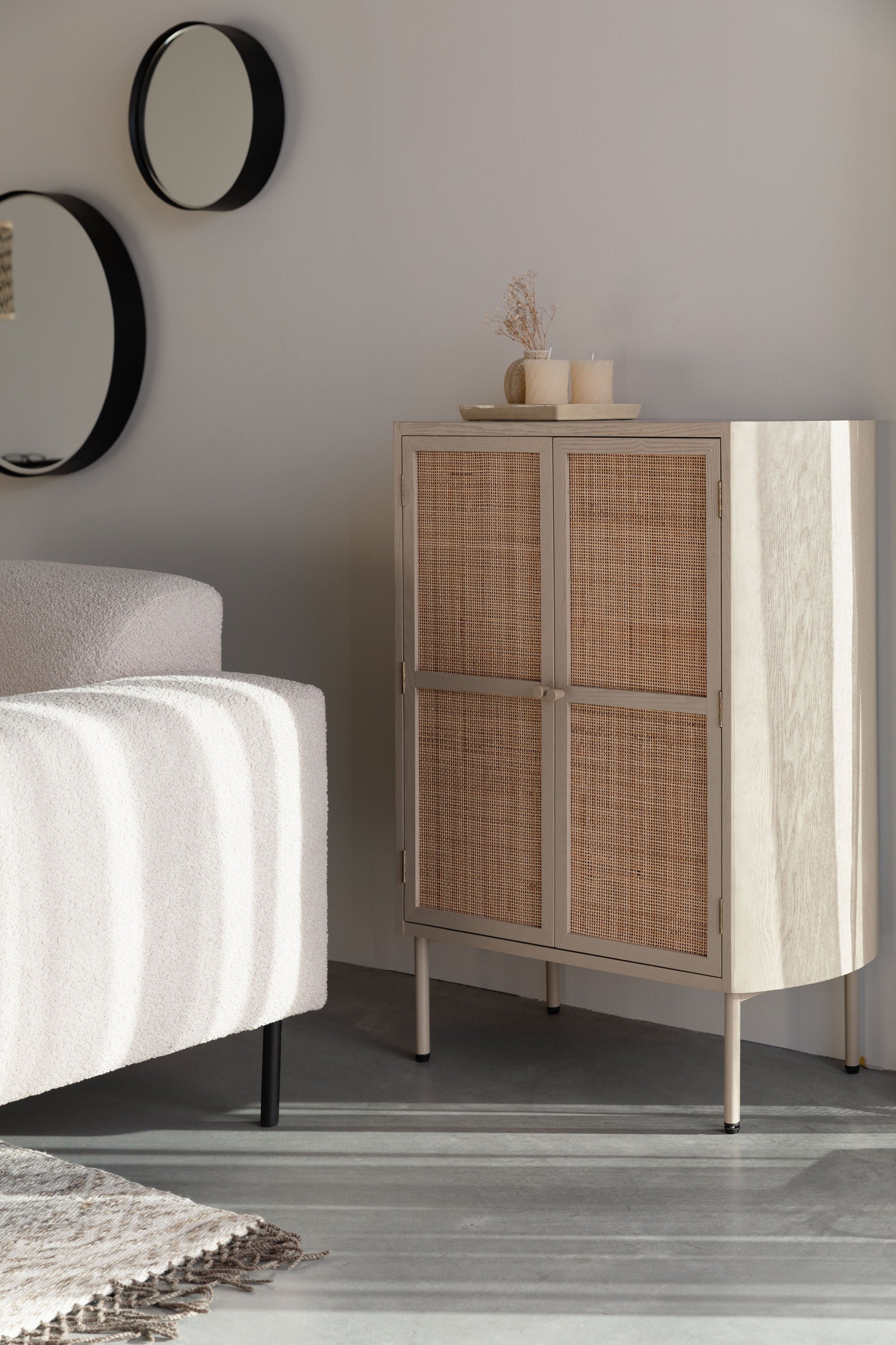 Amaya Beige Wood & Natural Rattan Cabinet